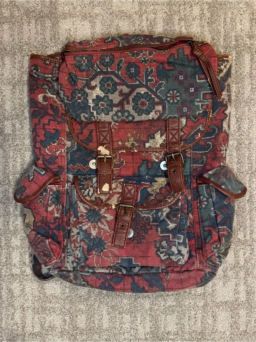ECOTE Cloth Tapestry-Style Boho Backpack in Red